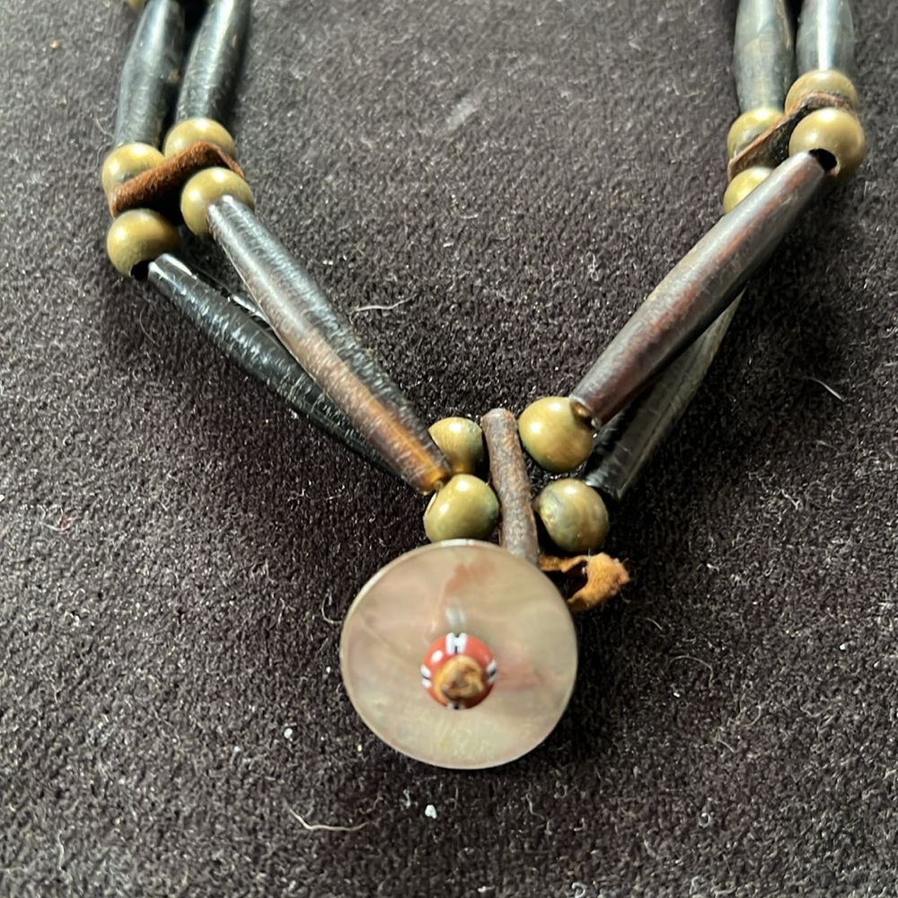 Bohemian Beaded Necklace with Leather Strap